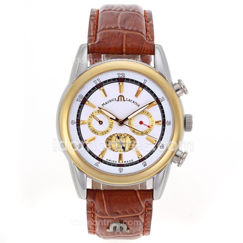 Maurice Lacroix Masterpiece Venus Automatic Two Tone Case with White Dial-Leather Strap