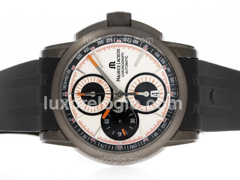 Maurice Lacroix Pontos Chronograph Swiss Valjoux 7750 Movement PVD Case with White Dial