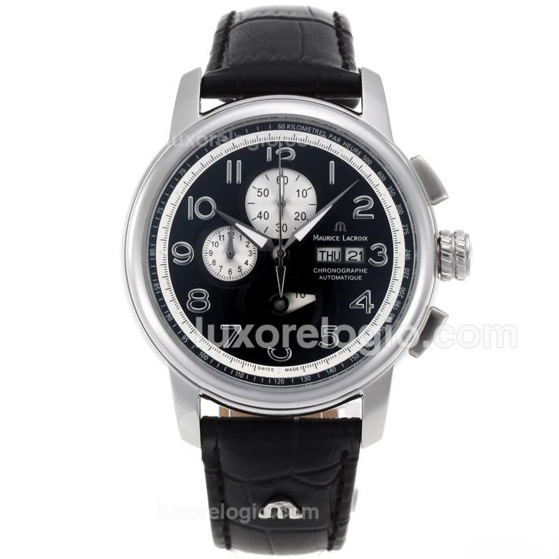 Maurice Lacroix Pontos Working Chronograph with Black Dial-Leather Strap