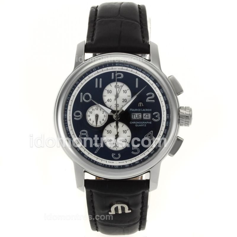 Maurice Lacroix Pontos Working Chronograph with Black Dial-Leather Strap