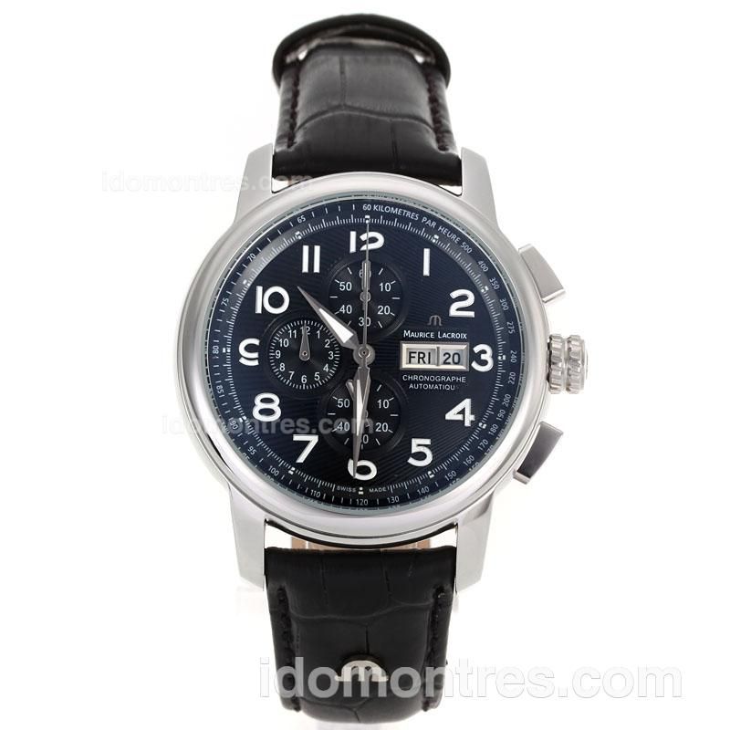 Maurice Lacroix Pontos Working Chronograph with Black Dial-Leather Strap