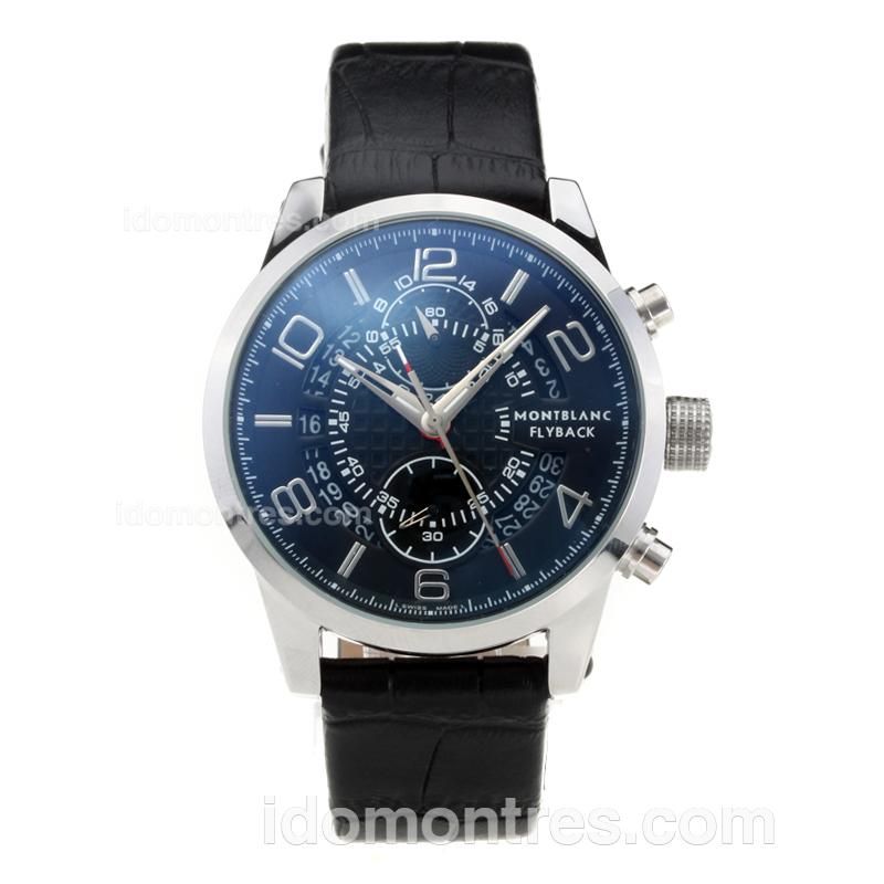Mont Blanc Flyback Automatic with Black Dial-Black Leather Strap