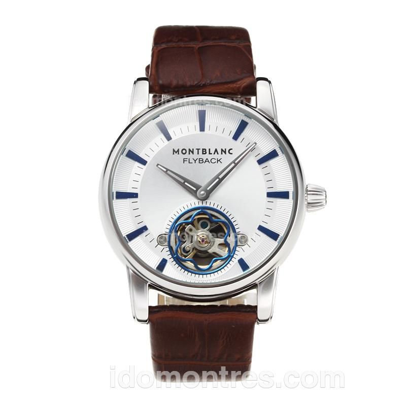 Mont Blanc Flyback Automatic with White Dial-Brown Leather Strap