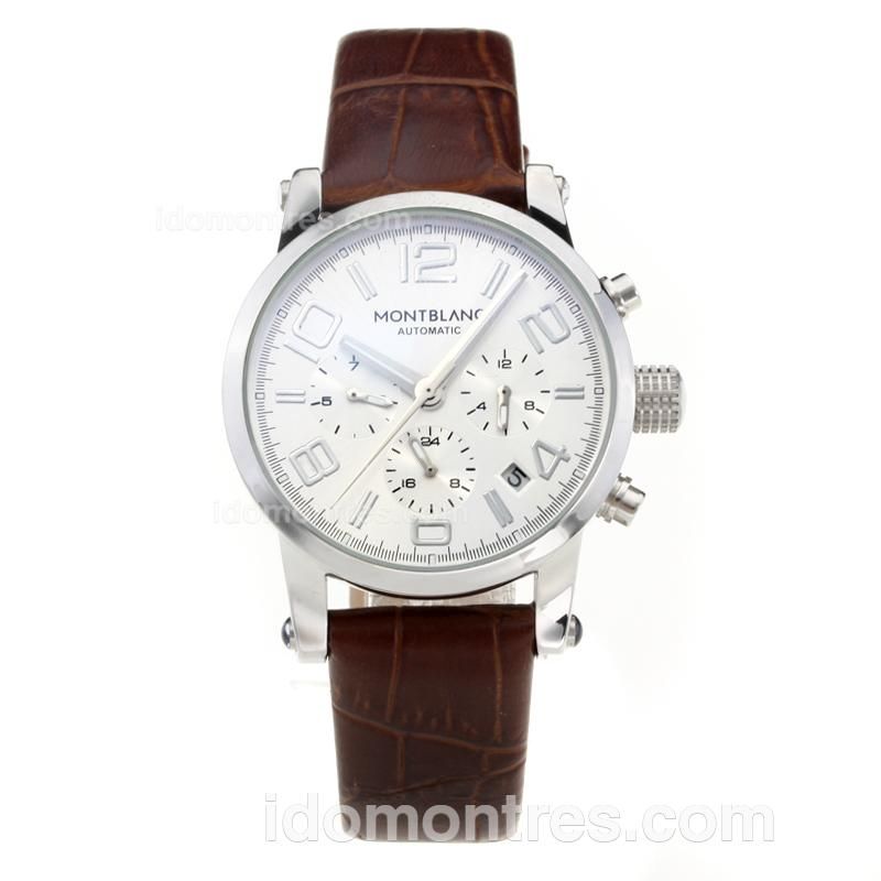 Mont Blanc Time Walker Automatic with Silver Dial-Brown Leather Strap
