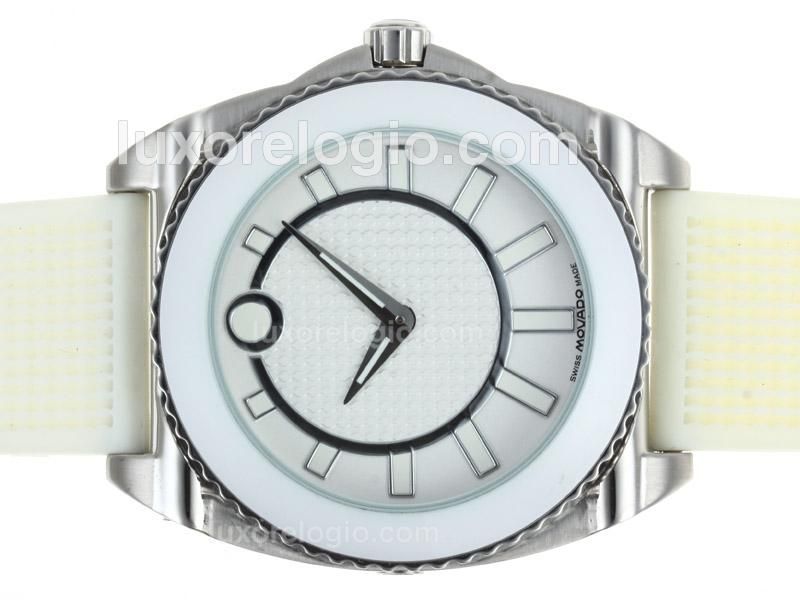 Movado Master with White Dial and Bezel-Rubber Strap