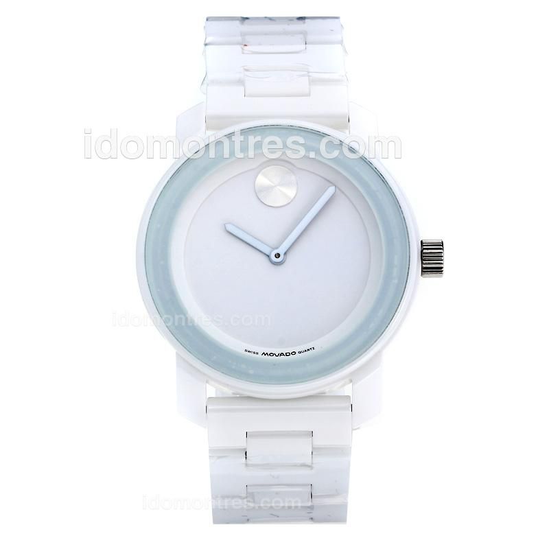 Movado Full Ceramic with White Dial-White Needle