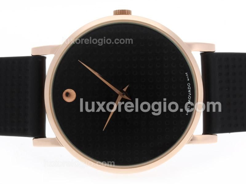 Movado Museum Rose Gold Case with Black Dial-Leather Strap