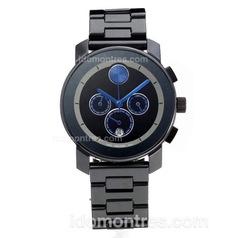 Movado Working Chronograph Full Ceramic with Black Dial-Blue Needle