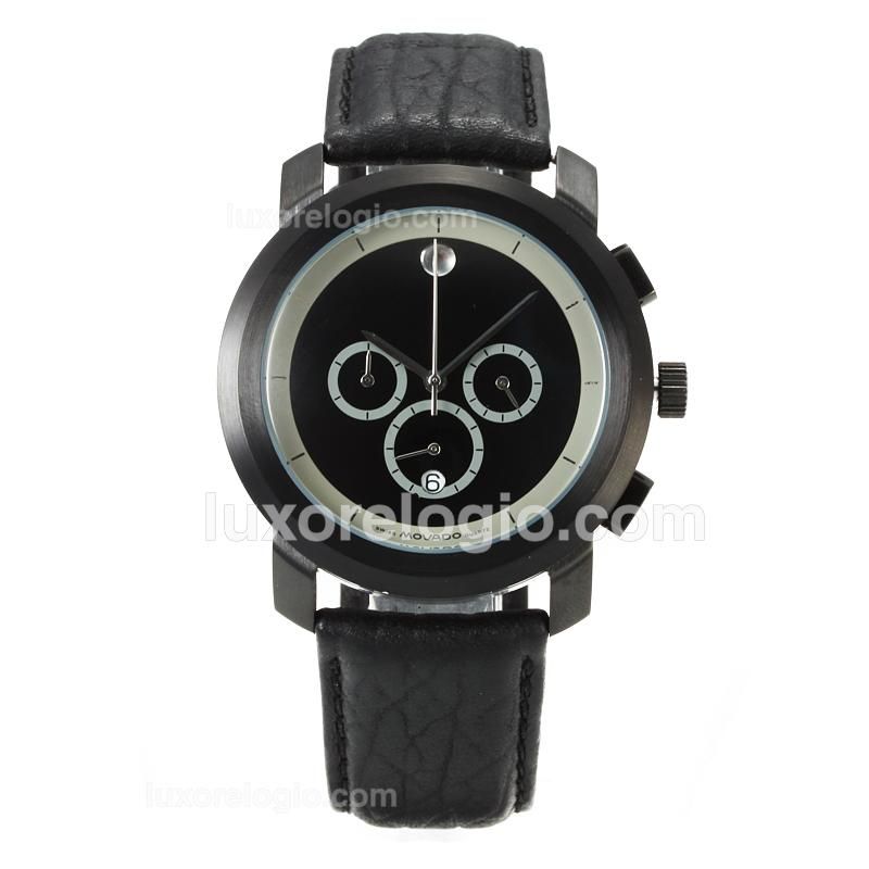 Movado Working Chronograph Full PVD with Black Dial-Leather Strap