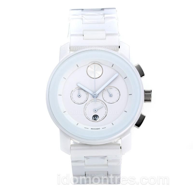 Movado Working Chronograph Full Ceramic with White Dial-White Needle