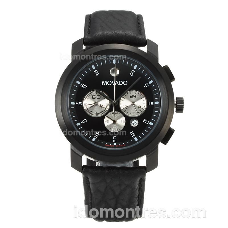 Movado Working Chronograph Full PVD with Black Dial-Leather Strap