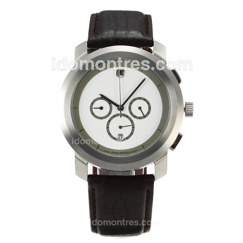 Movado Working Chronograph with White Dial-Leather Strap